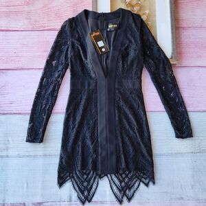 NWT Abyss By Abby Lace Plunging Night Out Cocktail Fitted Bodycon Mini Dress‎ S